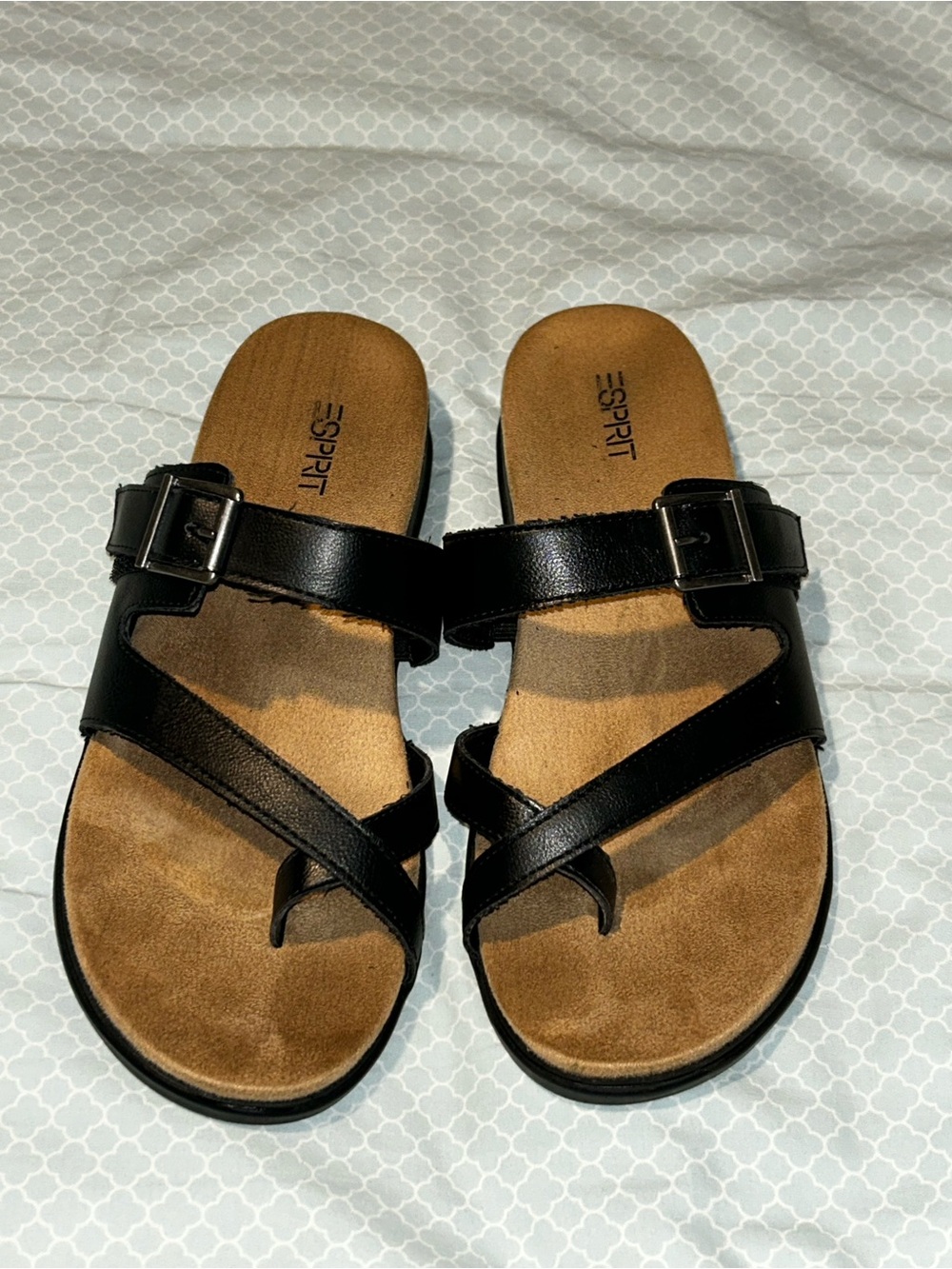 Esprit Black Strappy Buckle Toe-Loop Sandals